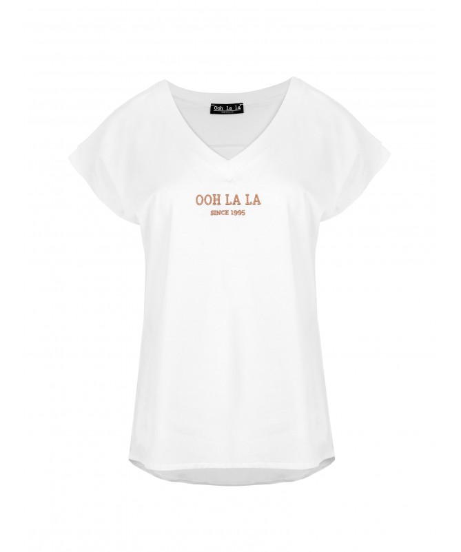 T-shirt z haftem OOH LA LA